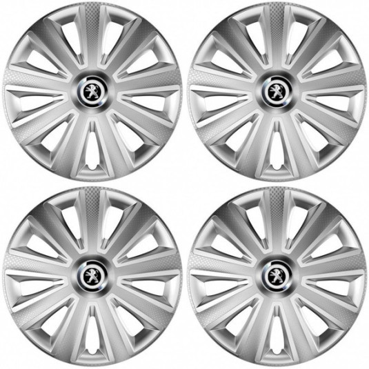 Puklice pre Peugeot (staršie logo) 15 Aviator carbon silver