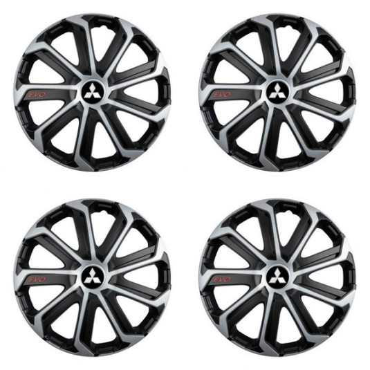 Puklice pre Mitsubishi (strieborné) 14 Evo black&silver