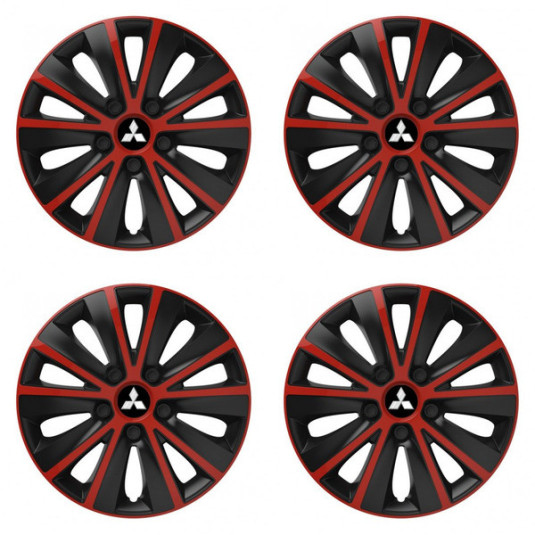 Puklice pre Mitsubishi (strieborné) 14 RAPIDE red and black