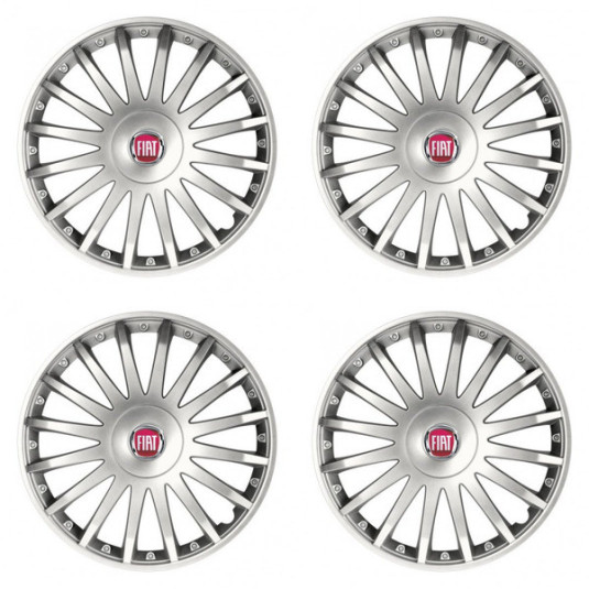 Puklice pre Fiat (červené) 16 CRYSTAL silver