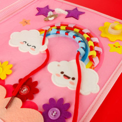 Senzorické zmyslové montessori manipulačné dosky na batoh ružové