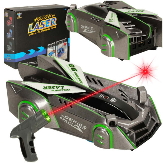 RC laserom riadené auto jazdiace po stene,  šedé