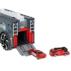 Transportér TIR 2v1 parkovacia garáž hasiči + 3 autá červená