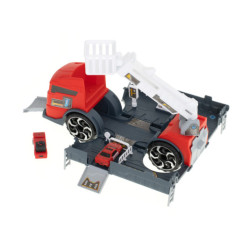 Transportér TIR 2v1 parkovacia garáž hasiči + 3 autá červená