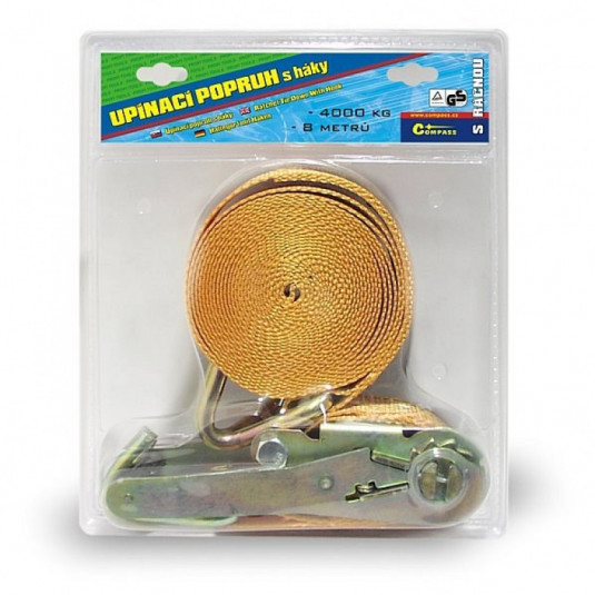 Popruh s račňou, s hákmi 8m, 4t