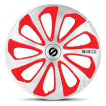 Puklice Sparco 15 strieborný karbón a červené