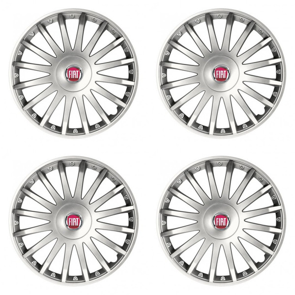 puklice pre Fiat (červené) 15 CRYSTAL silver