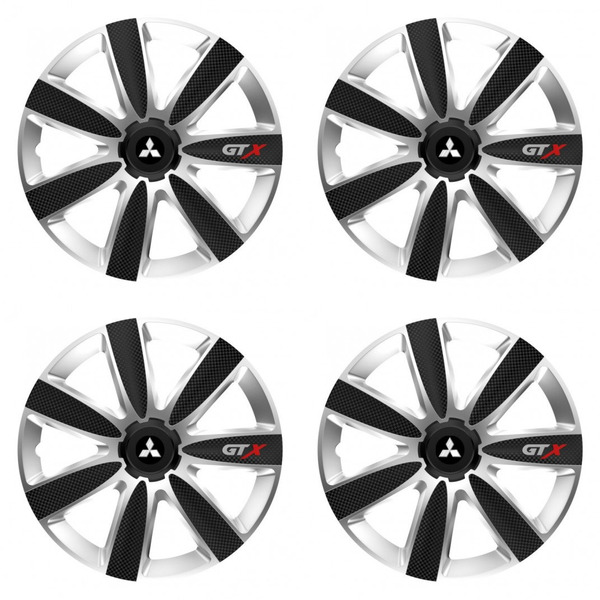 puklice pre Mitsubishi (strieborné) 16 GTX CARBON silver/black