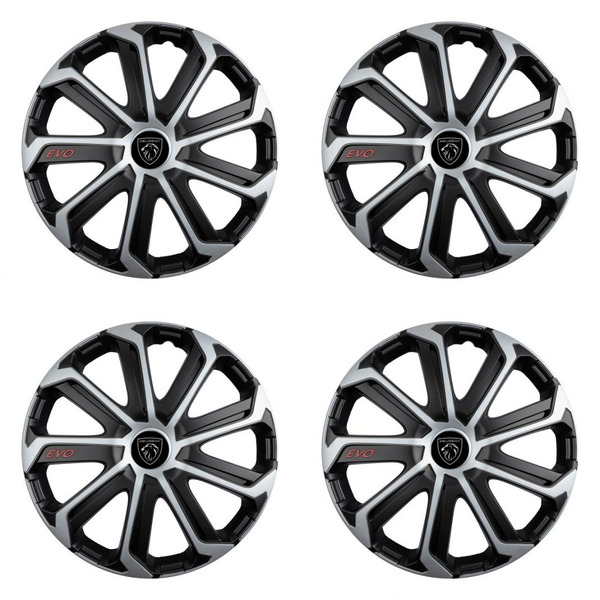 puklice pre Peugeot (nové logo) 15 Evo black&silver